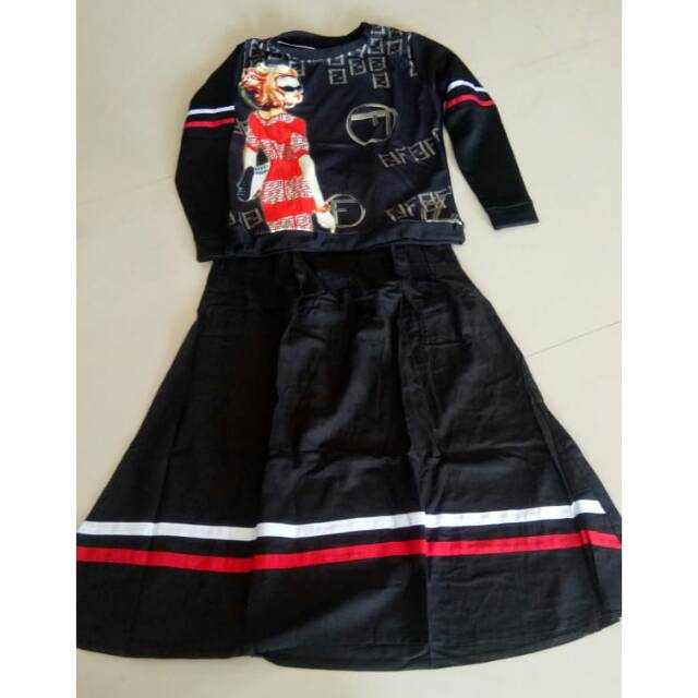Set Rok Hitam Garis Merah Putih