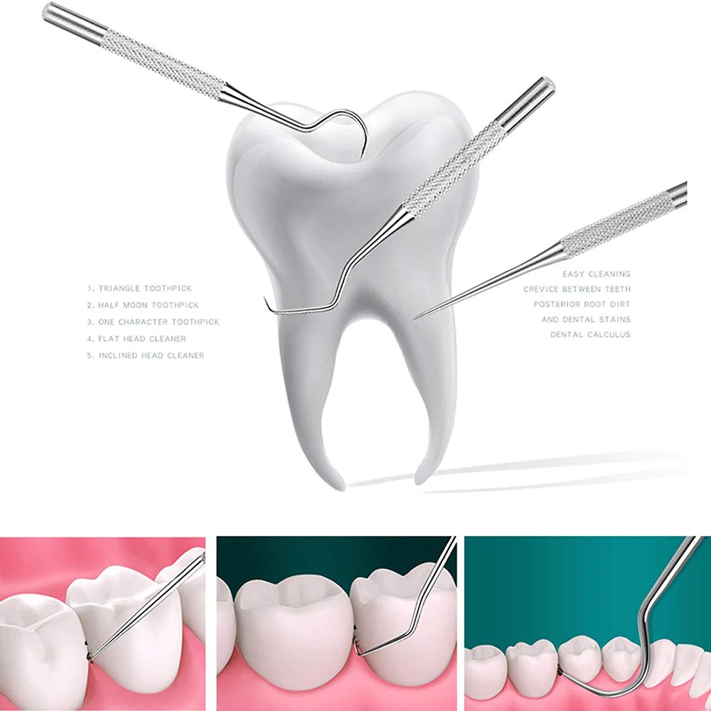 Tusuk Gigi Steril Pembersih Jigong Karang Sela Gigi Stainles 7 in 1 Set Reusable Dental Care Toothpick Paket Perawatan Mulut