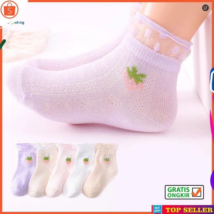 KAOS KAKI ANAK BAYI CEWEK KOREA KEKINIAN MOTIF BUAH STRAWBERRY SOCK BABY PEREMPUAN USIA 1-3 TAHUN KK9