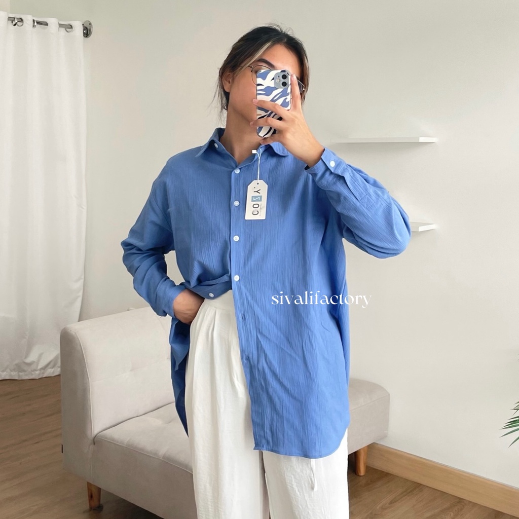 SIVALI Anna Shirt - Kemeja Oversize Linen Wanita 999 - Linen Shirt - Atasan Wanita Lengan Panjang