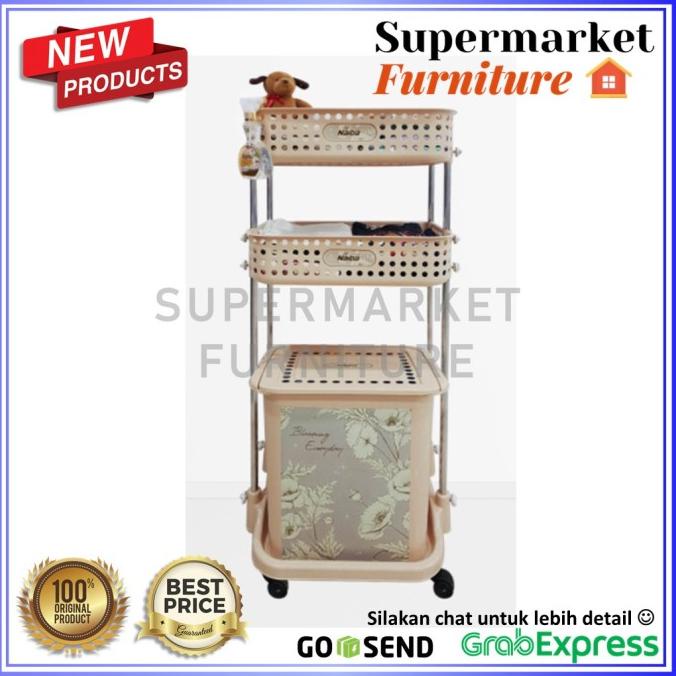 JUMBO - LAUNDRY BASKET NAIBA STAINLESS STEEL RAK RODA / RAK KAMAR MAND ---Ready---