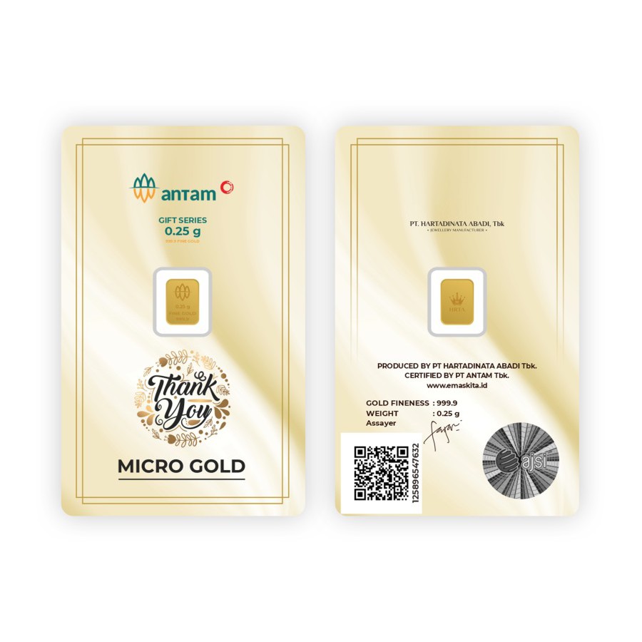 Logam Mulia Microgold ANTAM x Hartadinata Abadi 0.25 gram 0,25 LM emaskita Mini Gold Emas 24K-Thank You Gold