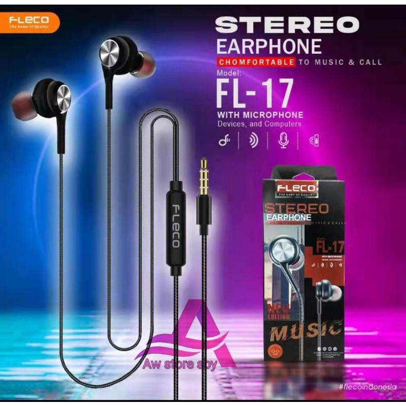 Headset hight bass / Earphone mega bass by FLECO black edition [FLE-17]