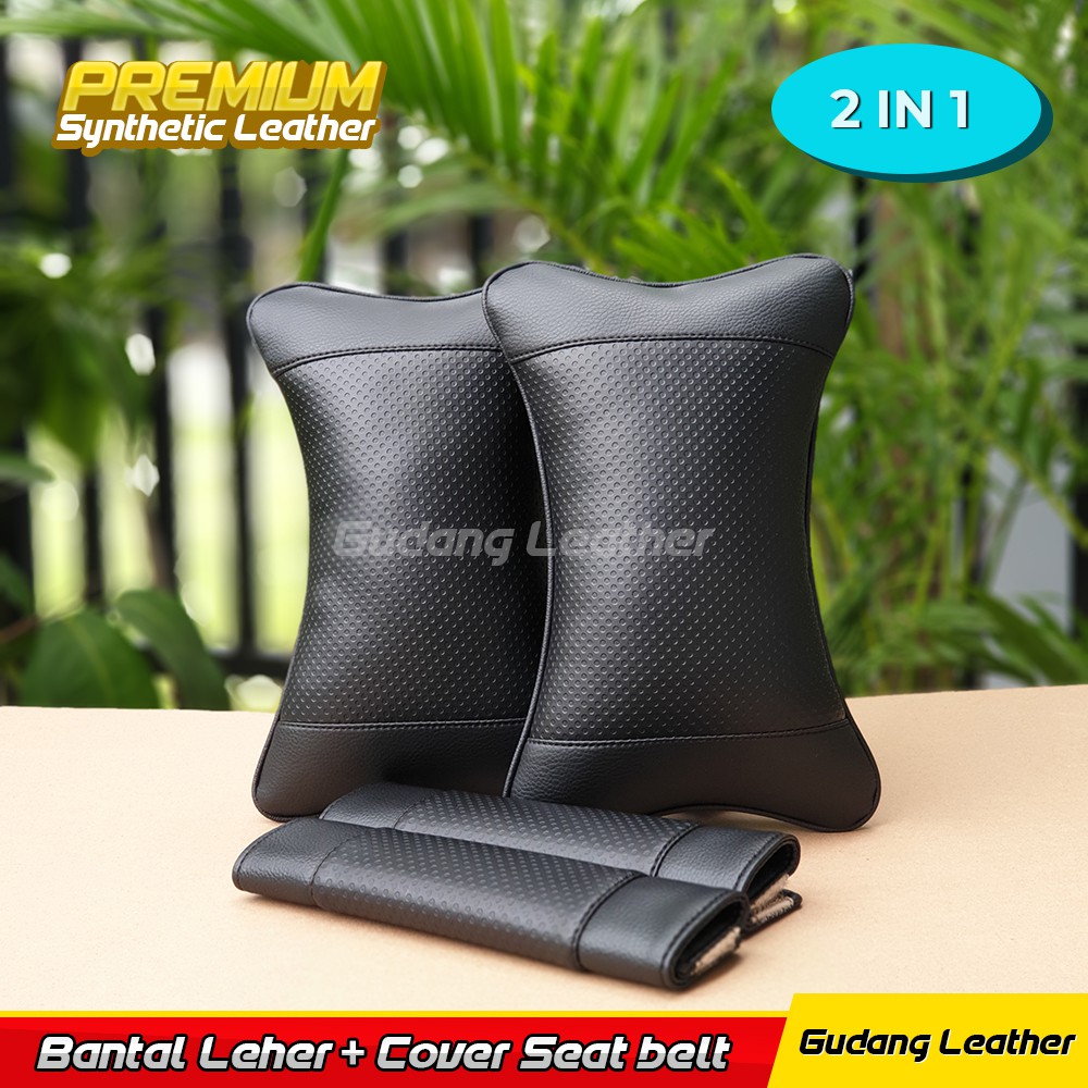 Bantal Mobil Sandaran Jok Mobil Motif Wajik Putih - FREE Cover Seatbelt