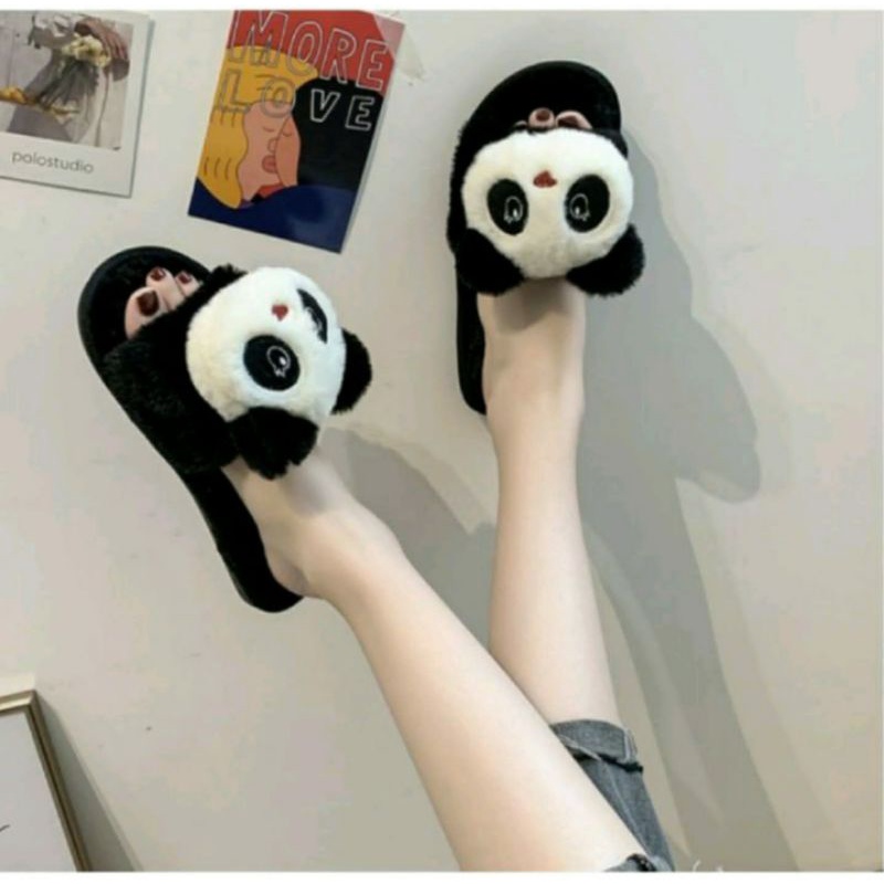 Sandal bulu Boneka Panda/sendal rumah Terbaru