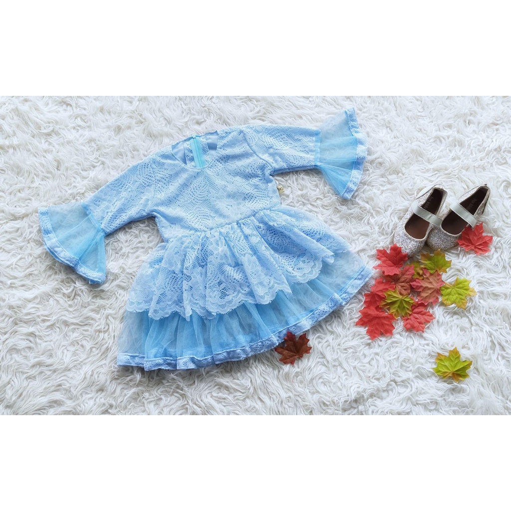 Dress Catherine/Dress Brukat Kekinian/Dress Cantik Model Terbaru/Dress Pesta Warna Baby Blue