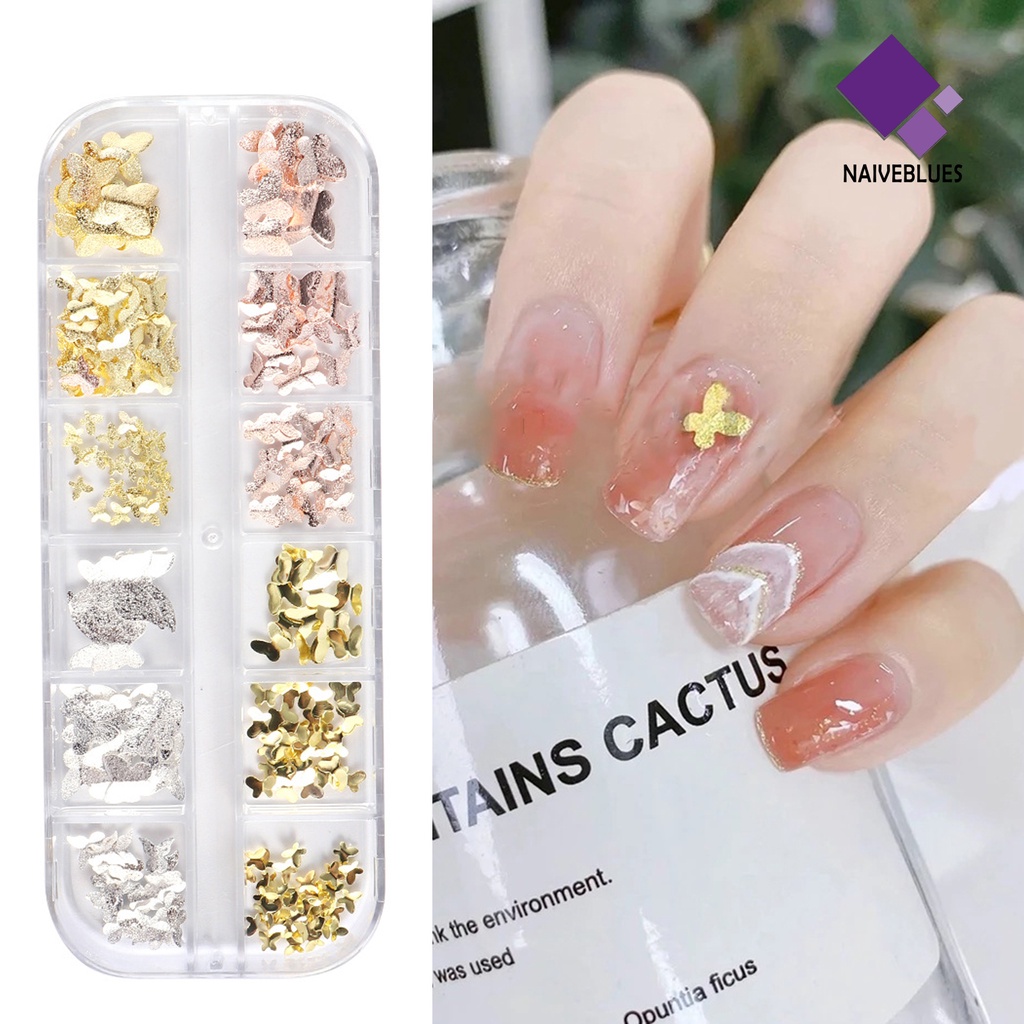 Naiveblue 1 Kotak Ornamen Kupu-Kupu 3D Bahan Metal Anti Karat Untuk Aksesoris Nail Art / Hadiah Ulang Tahun