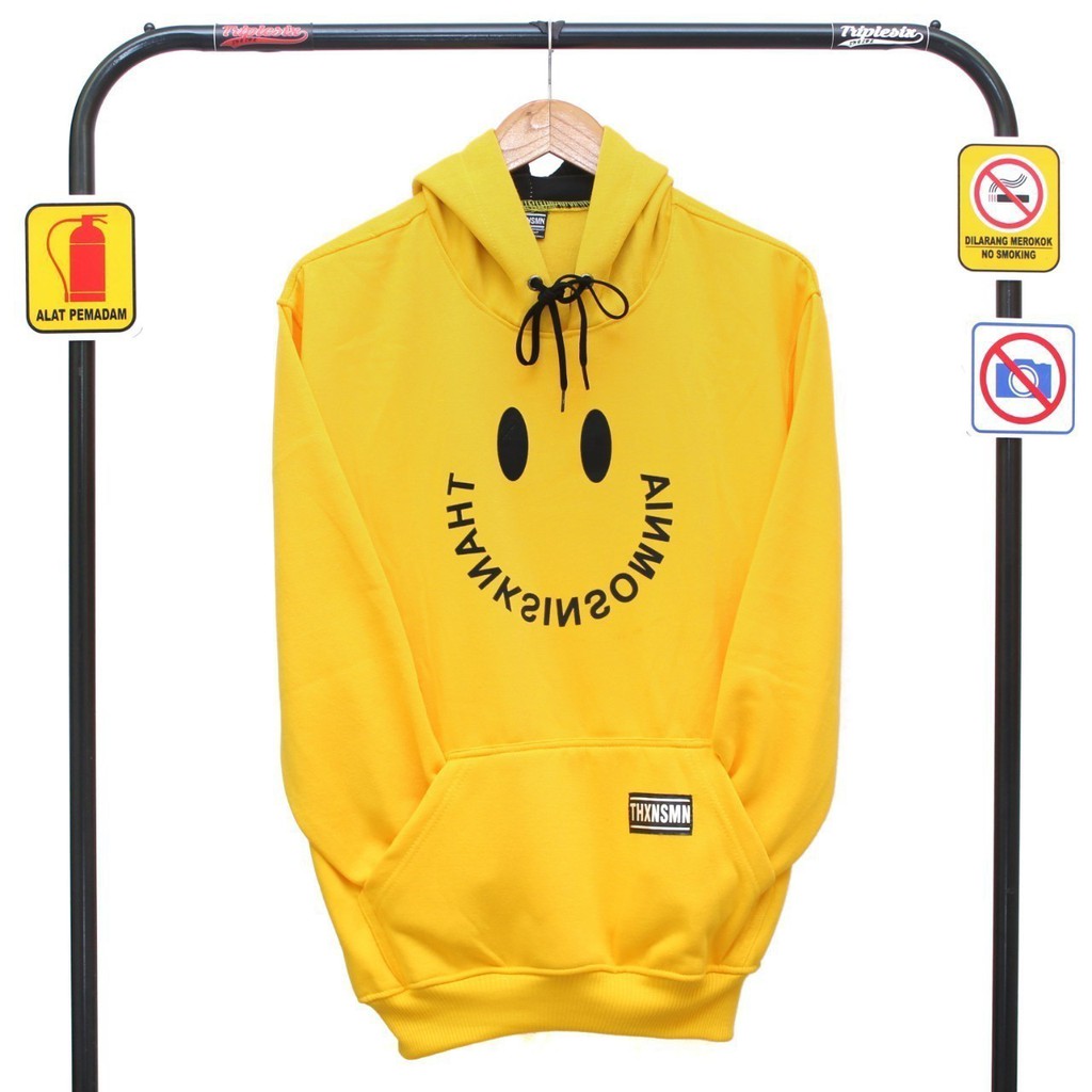 JAKET HOODIE DISTRO THANKSINSOMNIA SMILE KUNING PRIA WANITA