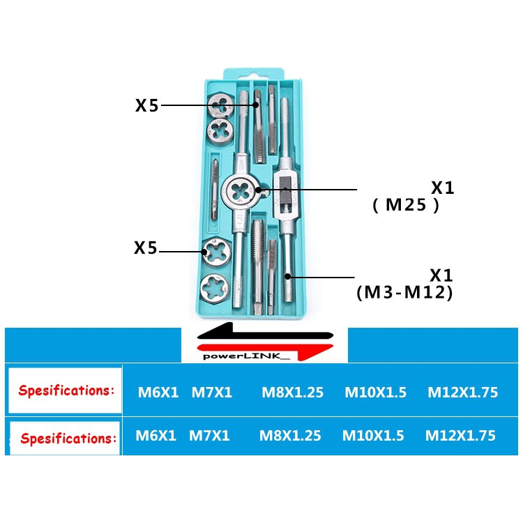 Tap Die Set 12 pcs 20 pcs - Alat Snai dan Tap Ulir Dart Mur Baut - Alat Senai