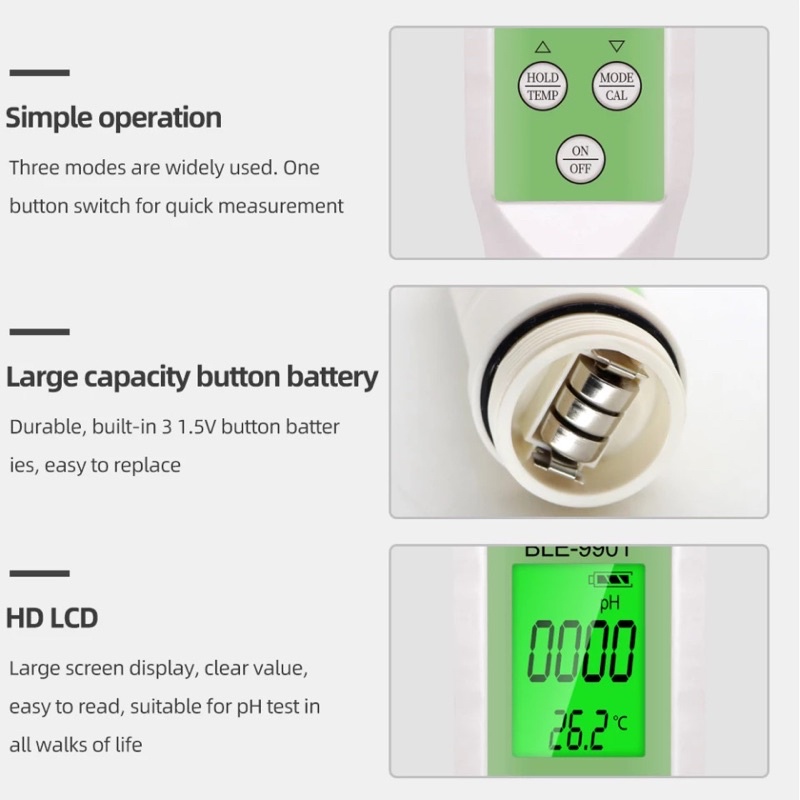 Bluetooth 3 in 1 PH TDS Suhu Meter Tester Digital Air BLE-9901