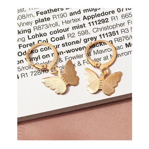 LRC Anting Tusuk Fashion Golden Small Butterfly Alloy Geometric Earrings K37050