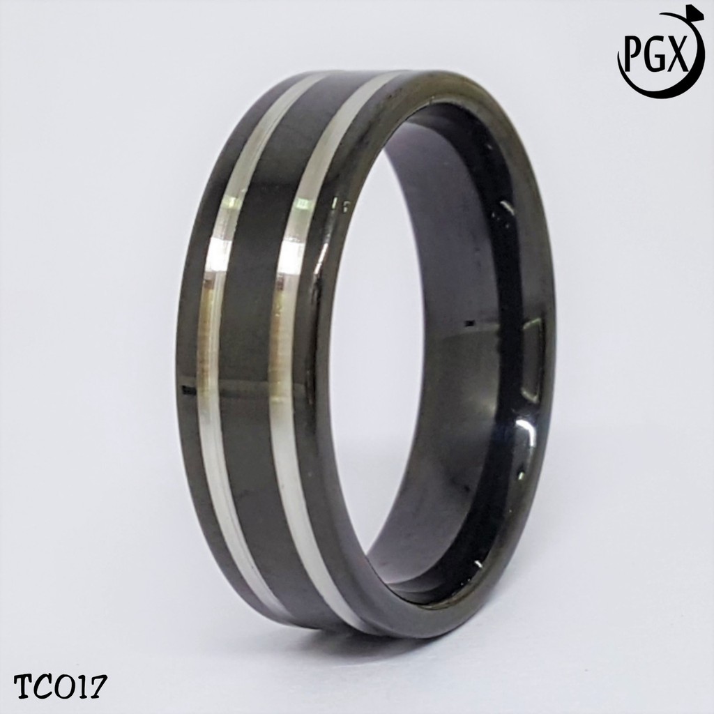 PGX Cincin Titanium Couple Hitam Aksesoris Fashion Perhiasan Anti Karat - TC017