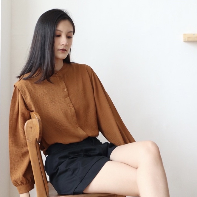 RX FASHION - River Oversize Blouse XXL / Rivery Blouse Oneck Longsleeve / Nameria blouse wanita premium / lesley Kemeja Lengan Panjang / Kemeja  premium - NN