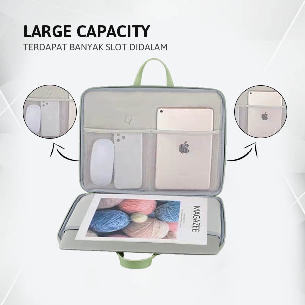 Sleeve Pouch Sarung Tas Bag Case Ipad Tab Tablet Macbook Air Pro Laptop Asus Acer Lenovo HP Huawei 11 12 13 14 15 inch Motif Gambar Domba Sheep Warna Hijau Lucu Cute Murah Korean Model Jinjing Tali Strap