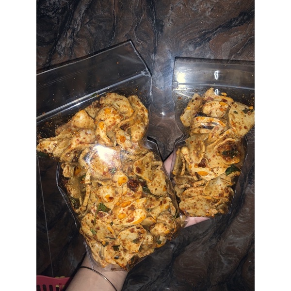 Basreng koin bulat/basreng pipih viral pedas daun jeruk by cemilanku-Pedas daun jeruk