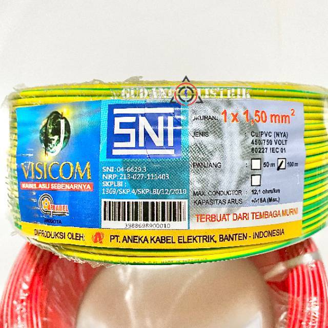 Kabel Tunggal Listrik Standar PLN NYA 1 X 1.5MM VISICOM 50 Meter
