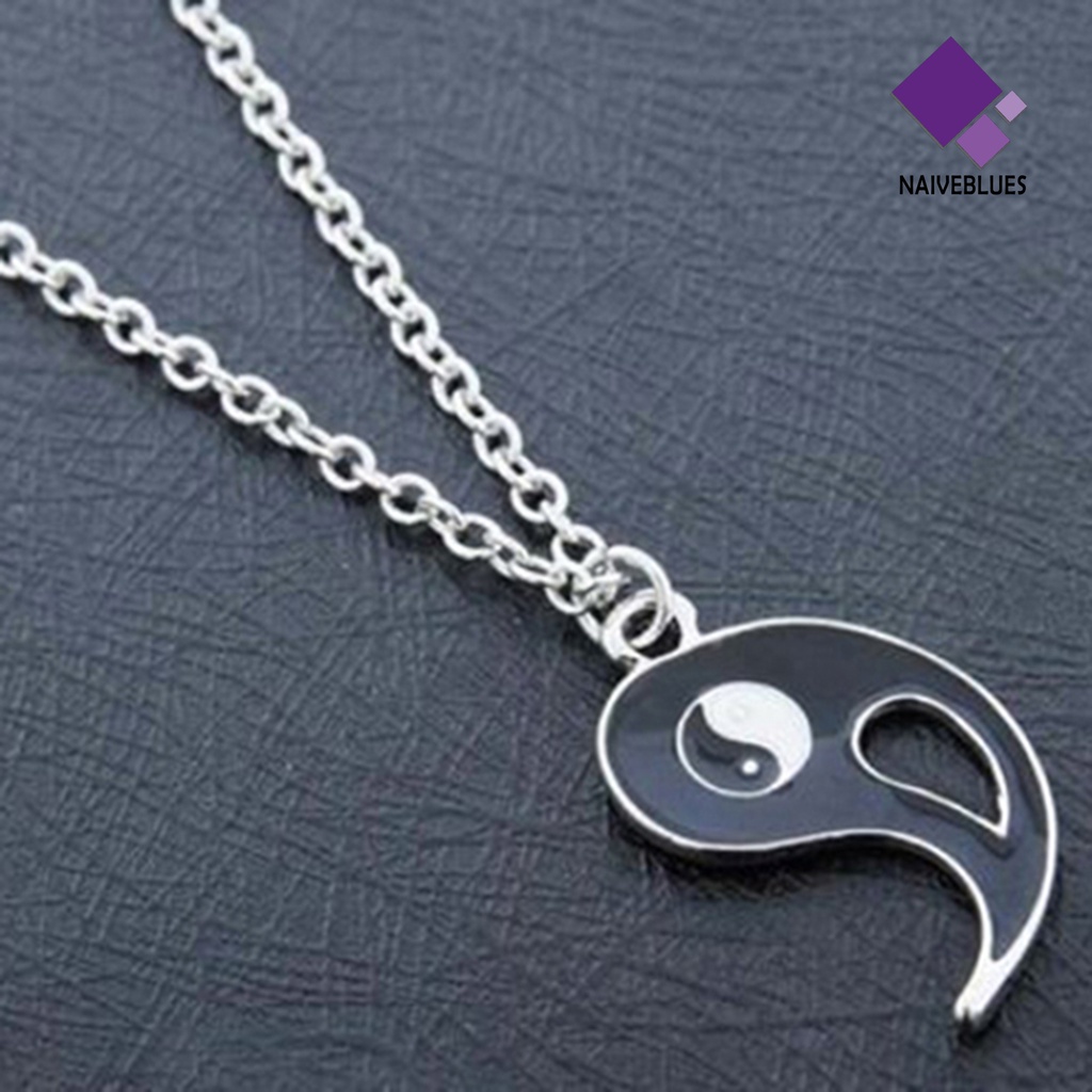 Naiveblue Kalung Rantai Liontin Yin Yang Hollow Bahan Alloy Warna Putih Untuk Pasangan / Pria / Wanita