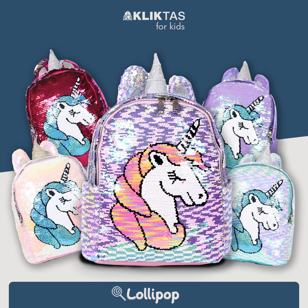 [KLIKTAS] Tas ransel anak Unicorn manik SEQUIN usap 2 warna sekolah TK SD PAUD CC L19-1