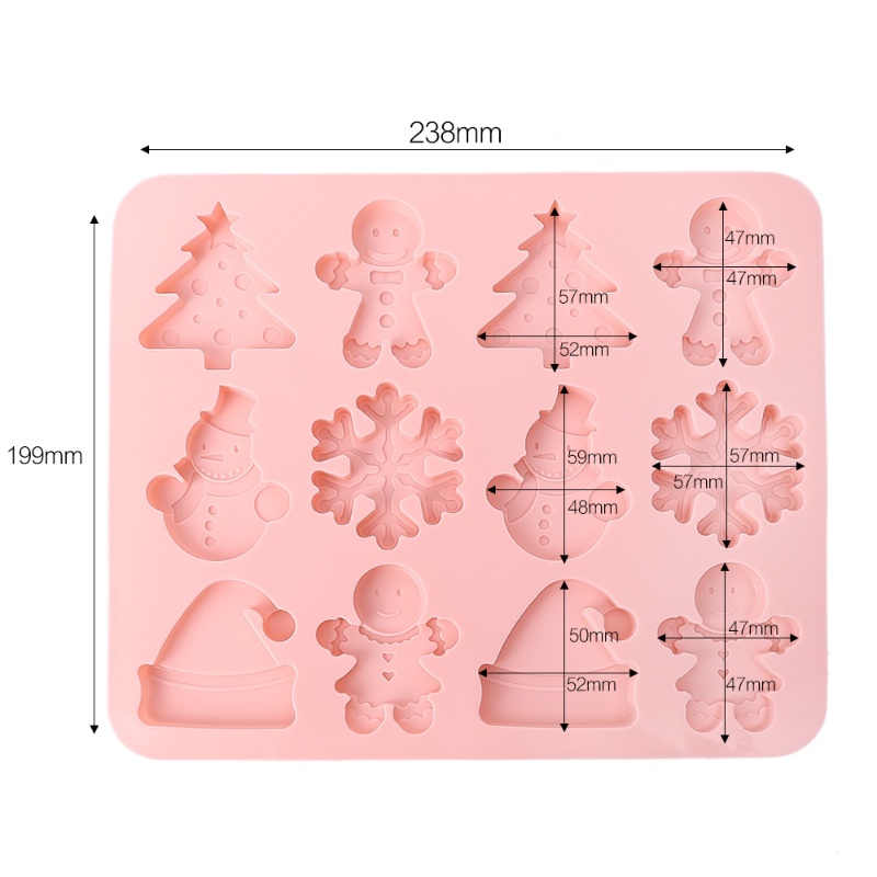 Cetakan Kue / Permen / Cokelat / Pudding / Lilin Bentuk Pohon Natal / Topi / Snowman 3D DIY 12 Grid