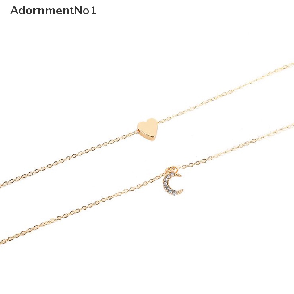 (AdornmentNo1) Kalung Choker Rantai Banyak Lapis Dengan Liontin Hati + Bulan Sabit Untuk Wanita