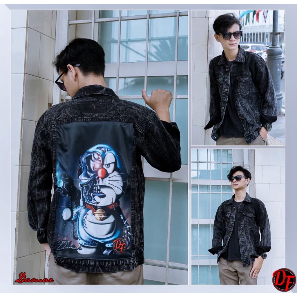 JAKET JEANS GAMBAR BELAKANG - JAKET JEANS SANDWASH MOTIF - JAKET JEANS PRINTING TERLARIS