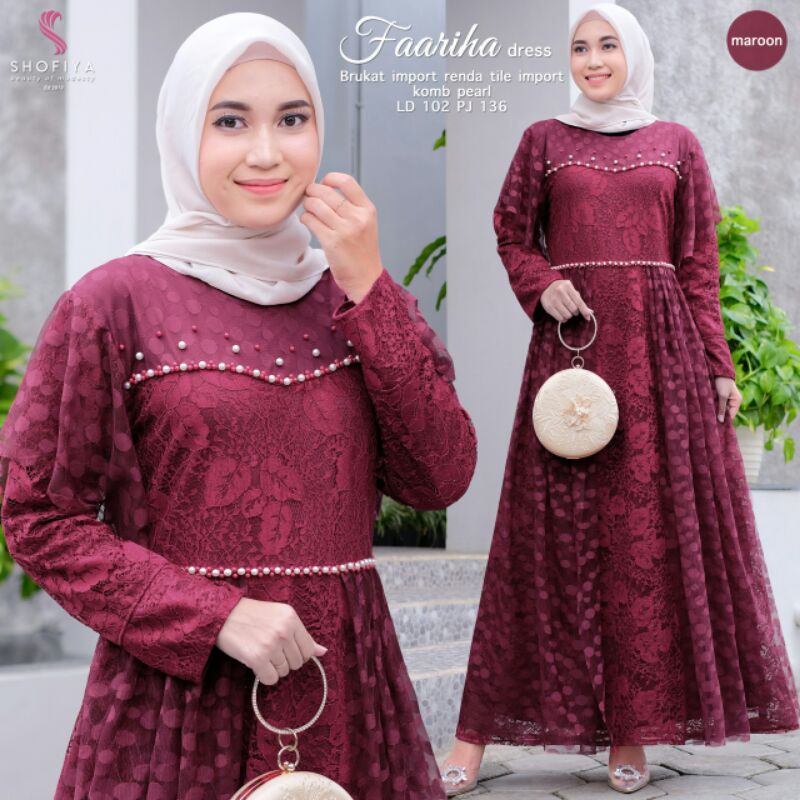 JAHWARA &amp; FAARIHA Maxi Dress Brokat Ori by Shofiya