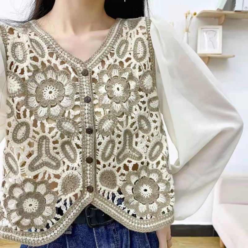 MDLV ~ 68110# Lorisa Crochet Cardigan Blouse Brukat Import