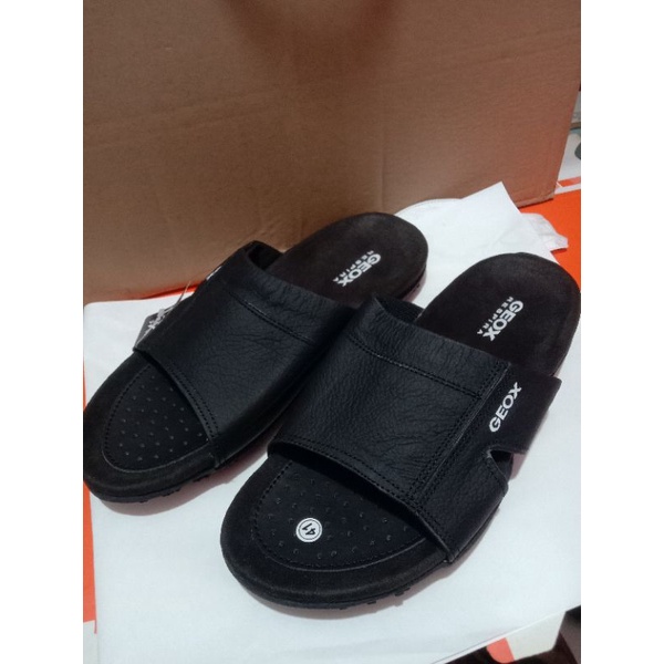 Sandal slide/slip on Geox Respira kulit asli sandal kulit pria