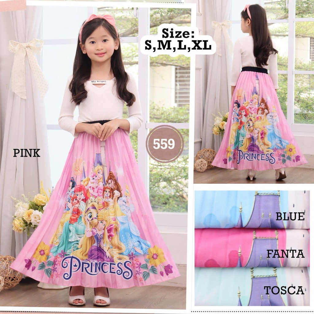 [GROSIR] 559 - ROK PLISKET ANAK GAMBAR DISNEY PRINCESS