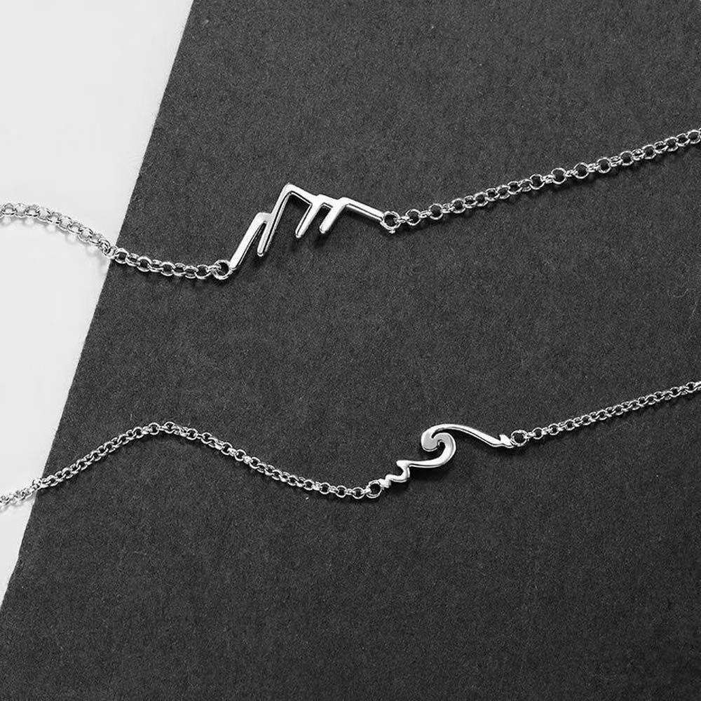 Gelang Pasangan Agustina 2pcs/set Lucu Perak Gelombang Gunung Tembaga Gadis Laut Perempuan Tangan Rantai