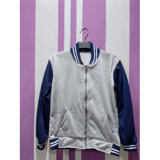 Jaket varsity baseball abumuda kombinasi navy