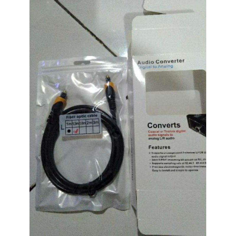 Paket digital optic to analog RCA audio converter plus kabel toslink 1.5m L/R Mysunstore