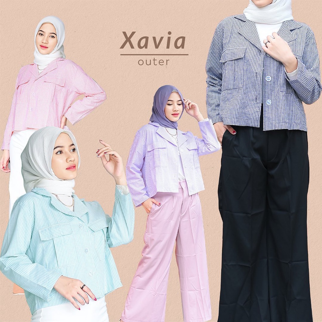 XAVIA OUTER / BLAZER TARTAN / CROP OUTER KOTAK - KOTAK