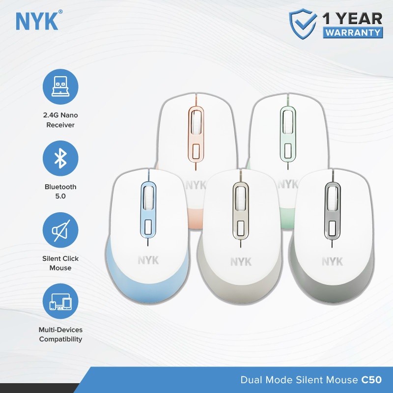 Mouse NYK C50 Dual Mode Bluetooth Wireless 2.4Ghz Silent Mouse