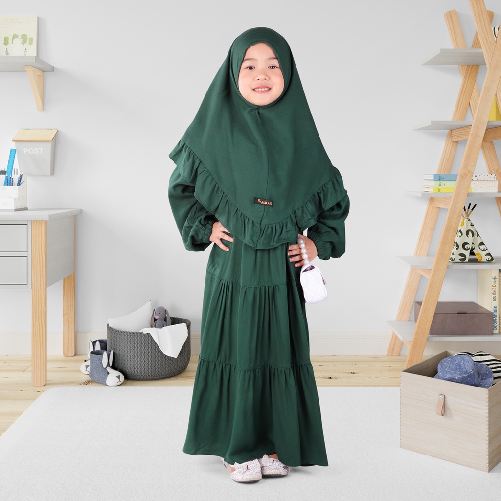 Set Gamis Rayya Anak Usia 1 2 Tahun Terbaru Bahan Adem Polos Murah Hijau Botol