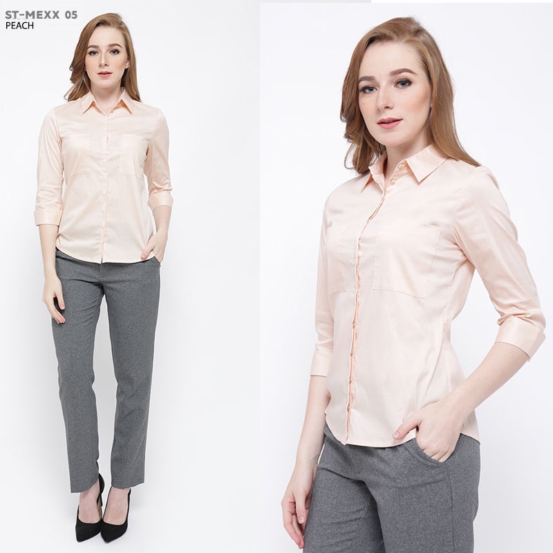 Kemeja Wanita Office Formal Polos Lengan Panjang Katun Stretch-ST-MEXX 06 PEACH