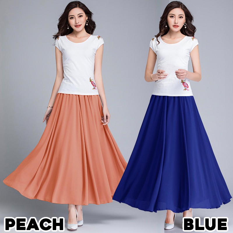 1105 Maxi Flare Chiffon Skirt Rok Panjang