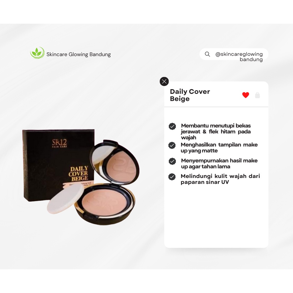 Daily Cover Beige SR12 Bedak Padat Pelindung Wajah Dari Sinar Matahari Compact Powder Anti Luntur Tahan Lama