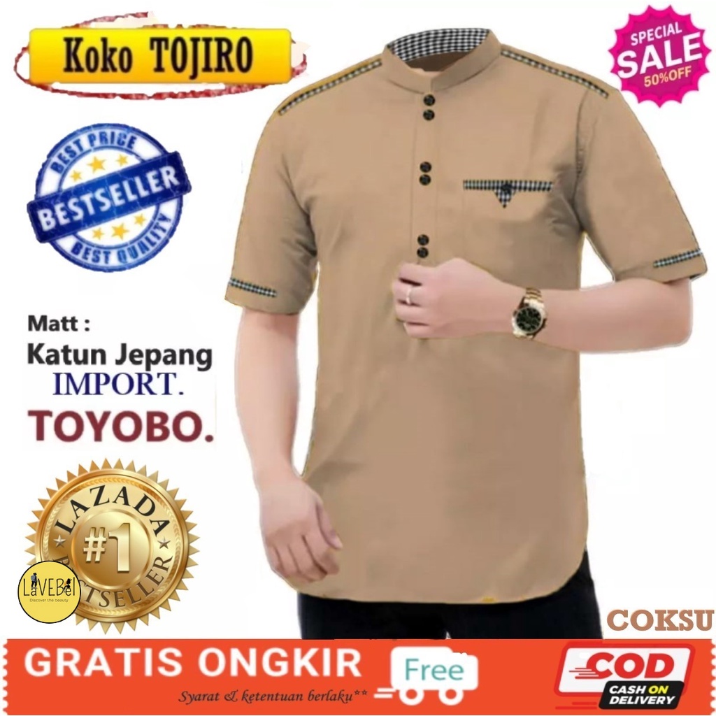 LVB Baju Koko TOJIRO / Baju Muslimin / Atasan Muslim Pria / Qurta Raja Pakistan JUMBO / Bahan Toyobo Premium Berkualitas / 18844 18846 18848 18850 / LAVEBEL