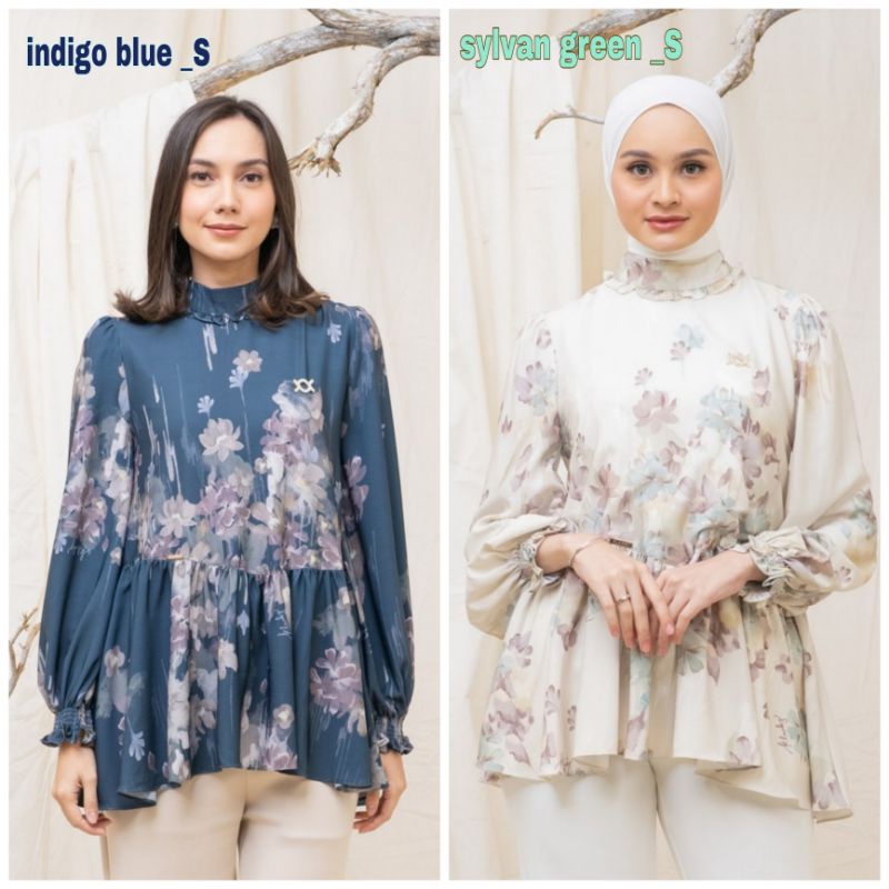 NARA BLOUSE WEARING KLAMBY _ INDIGO BLUE S, SYLVAN GREEN S