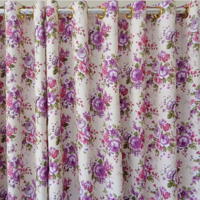 Gorden pintu jendela blackout import motif bunga shaby Smokring 12 ring 6 lipatan-2