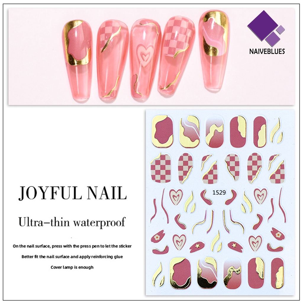 Naiveblue &gt; Stiker Kuku 3D Ultra Tipis Motif Geometri Untuk Dekorasi Nail Art / Manicure