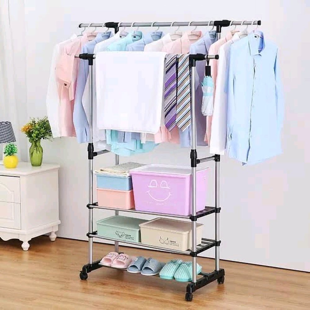 JR Stand hanger double sisi rak serbaguna dan jemuran pakaian
