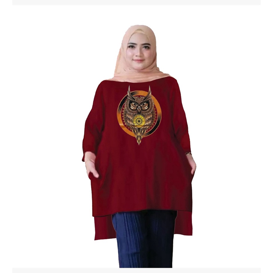 Tunik Jumbo OWL Burung Hantu 01 / Atasan Wanita Lingkar dada 130cm/XL, XXL