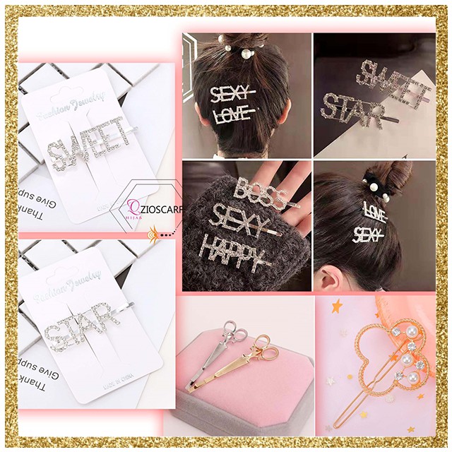 [Bayar Di Tempat] Jepit Rambut Mutiara Poni Samping Hairpin Bahan Metal Model ACD Kiss/Boss/Sexy