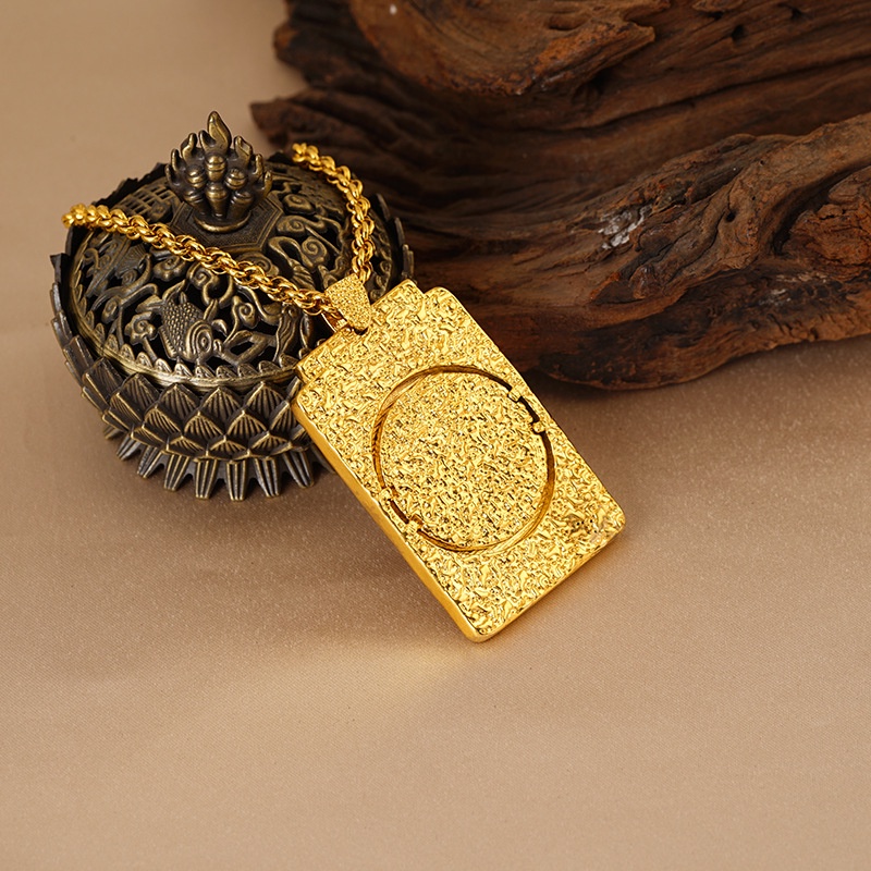 Liontin Kalung Emas Asli Kadar 375 Desain Karakter Fu Hollow Gaya Retro Untuk Pria