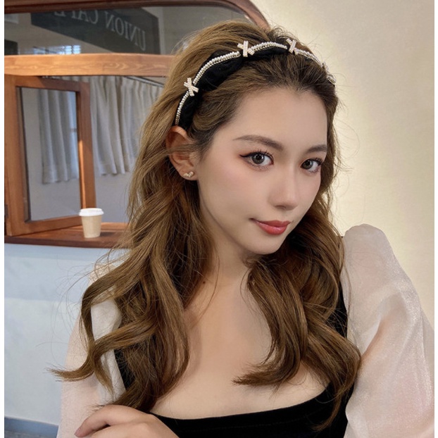 Bando Bandana Korea Wanita / Bando Pesta Polos Mutiara Berlian Yang