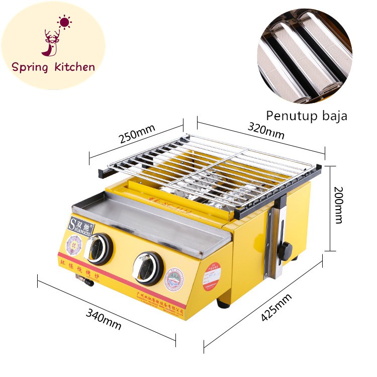 【COD】OMICKO Kompor Panggangan Sosis 2 Tungku/BBQ Grill Gas alat pemanggang daging stainles