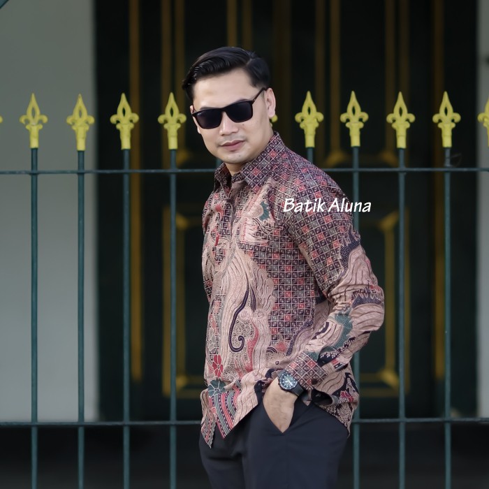 Baju Batik Pria Lengan Panjang Premium Kemeja Batik Cowok Hem Ekslusif Produsen Pabrik Batik Aluna PCW 016