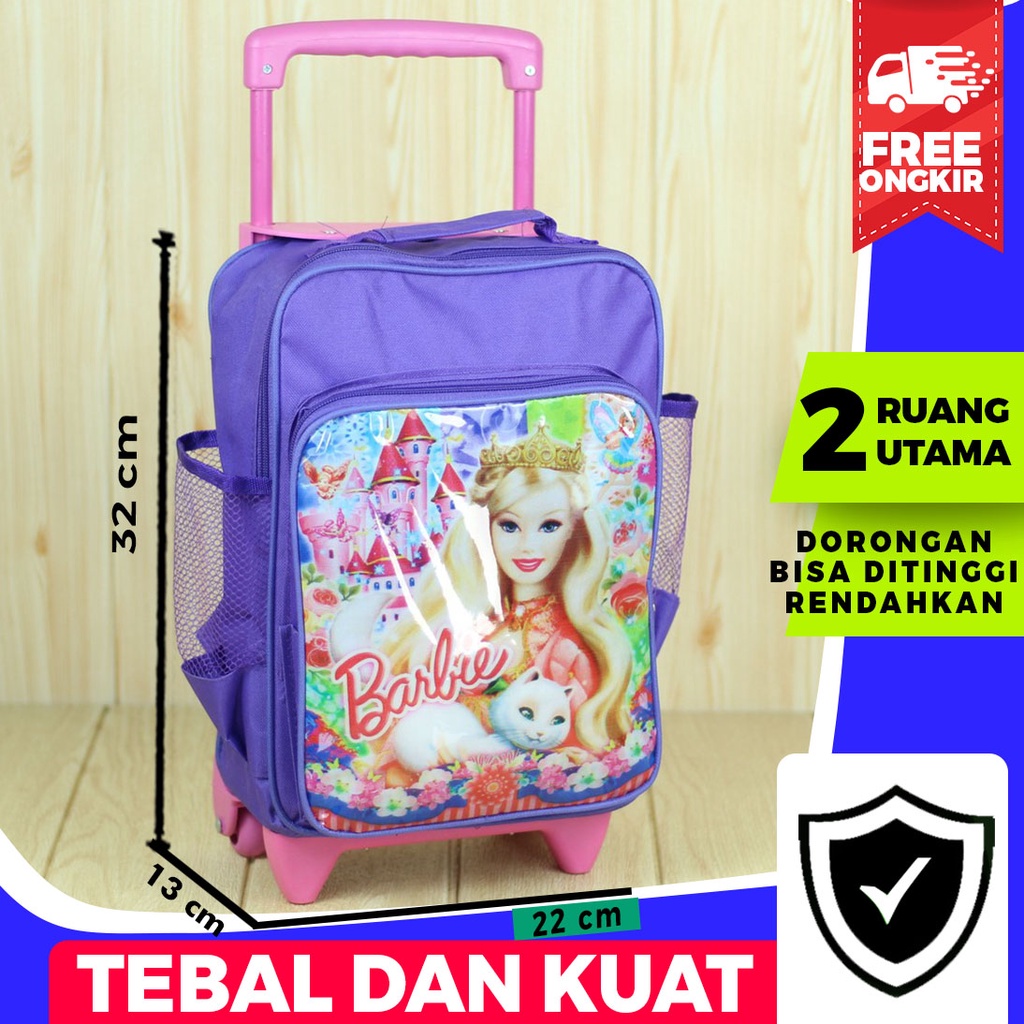 Tas Anak Perempuan Dorong Barbie Ungu Lucu Ransel Trolly Troli Cewek PAUD TK SD Cantik Keren Awet